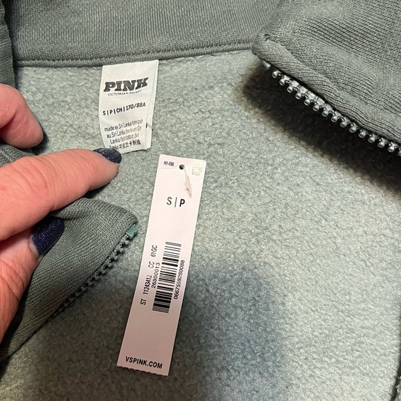 NWT Victoria’s secret PINK Olive Green Zip-Up Sweatshirt-Size Small - Picture 8 of 8